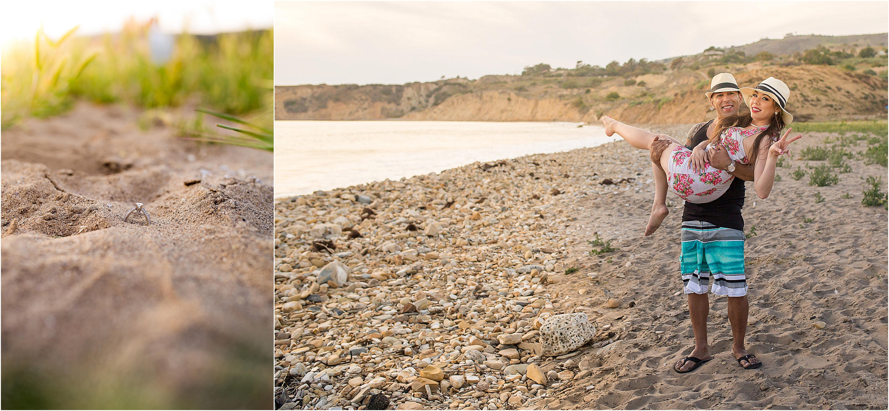 Beach engagement photos and ring details
