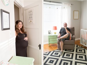 Coral and Mint Maternity Photography in nursery