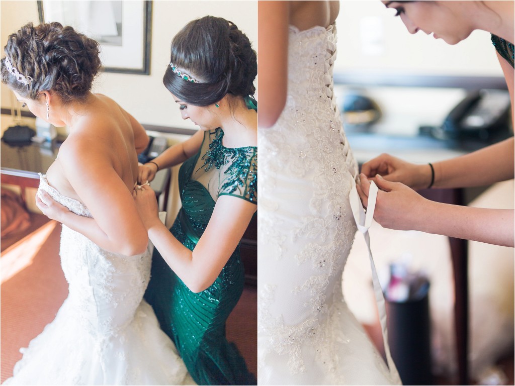 maid of honor getting bride ready