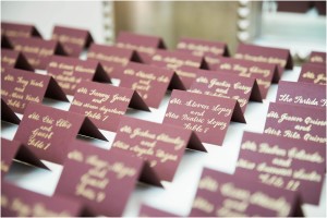 maroon and gold place cards