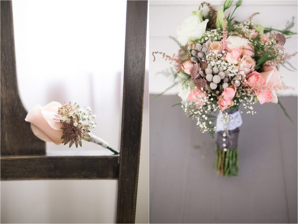 bride and groom flower details blush pink
