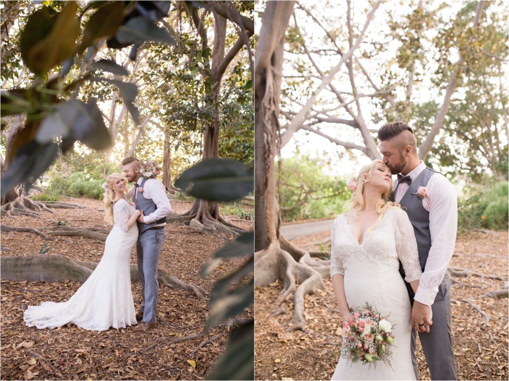 bride and groom in a forest