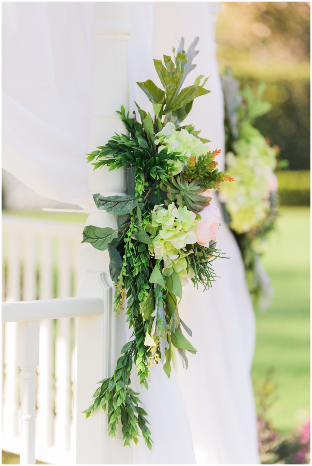 wedding flowers with succulents for ceremony arch