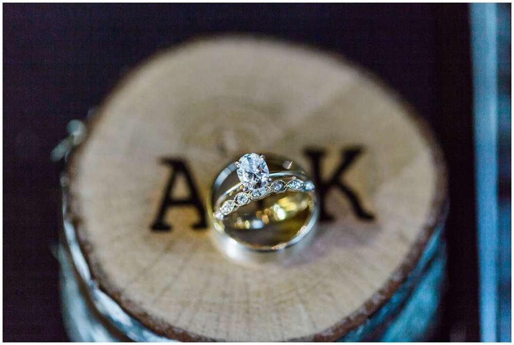 ring photo with wooden box and initials
