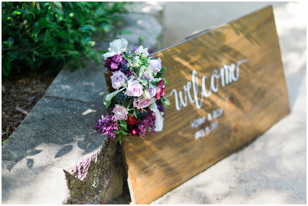 wooden sign at wedding