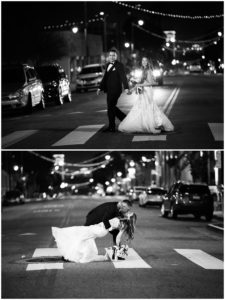 bride and groom kissing in the street with bistro lights, couple crossing the street, #sanpedrowedding, #coastalwedding, #southerncaliforniawedding, #southerncaliforniaweddingphotographer, #michaelstuscanyroomwedding, #blushandgoldwedding, #mauvewedding, #losangelesweddingideas, #palosverdeswedding, #rainydaywedding, #2019weddingideas, #torranceweddingideas, #bridaldetails, #groomsdetails, #blushweddingdetails, #classicweddingideas