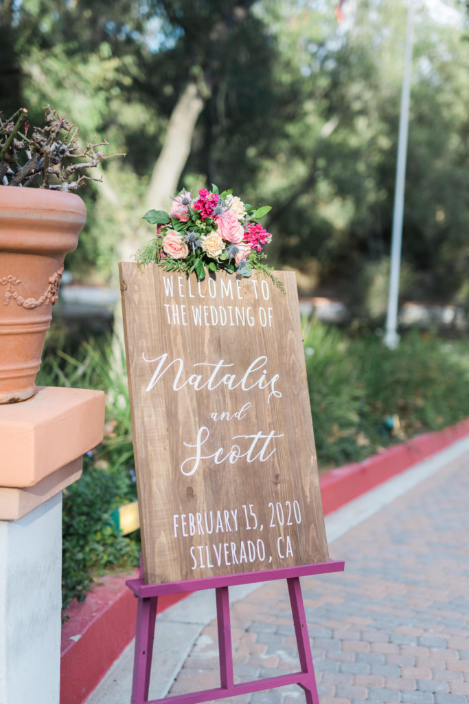 wooden wedding sign with florals