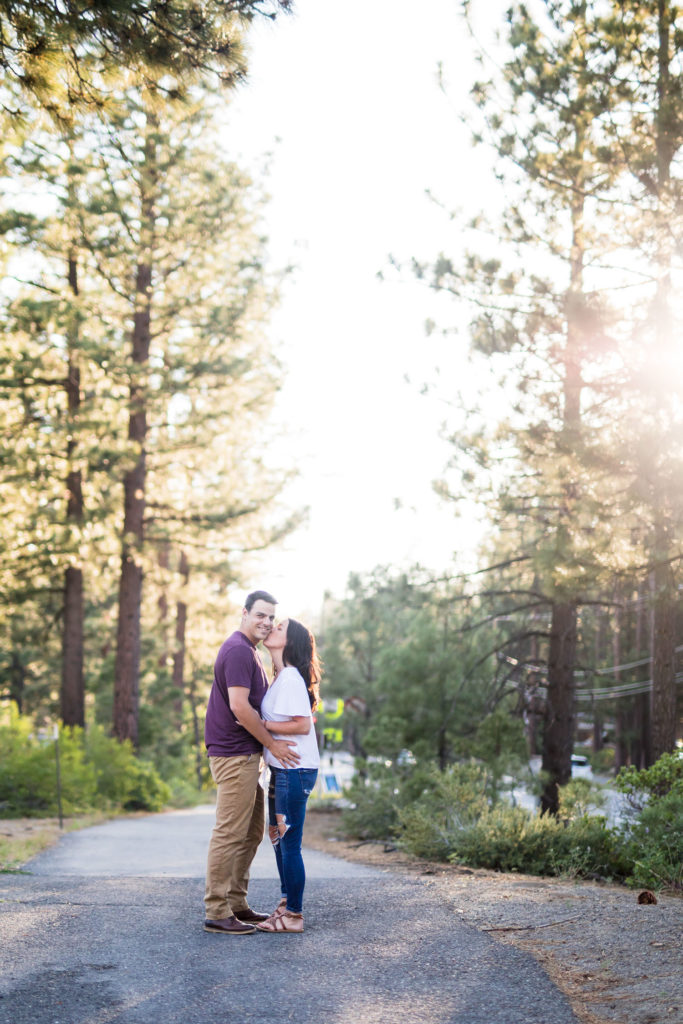 incline village engagement photos on a walking path