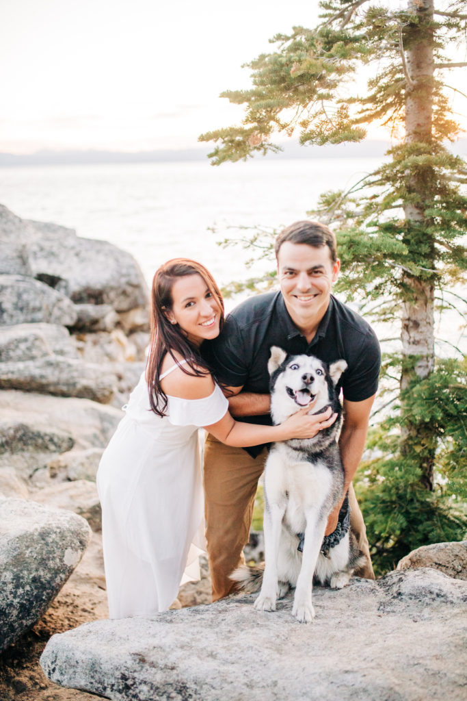 chimney beach engagement photos with dog