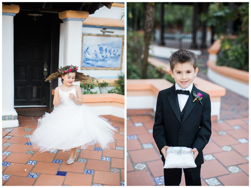 flower girl twirling and ring bearer with pillow