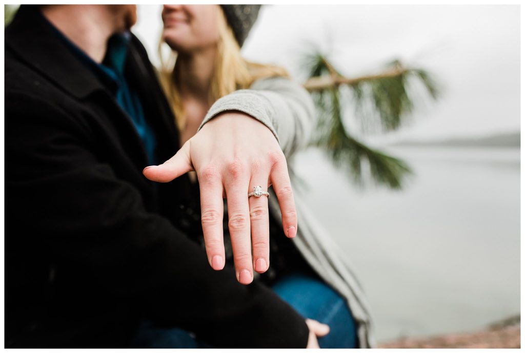 engagement ring on brides finger