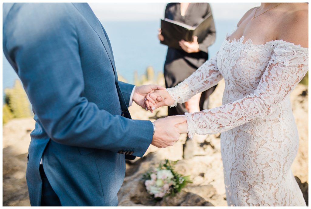 couple holding hands during lake tahoe weddings