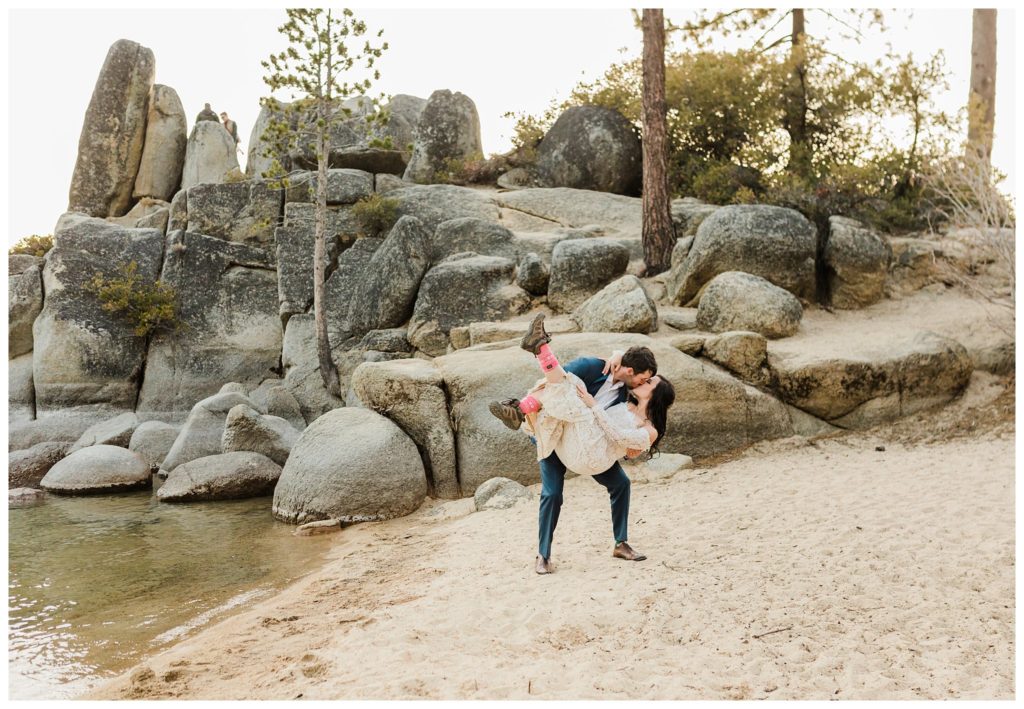 bride wearing hiking boots for lake tahoe elopement