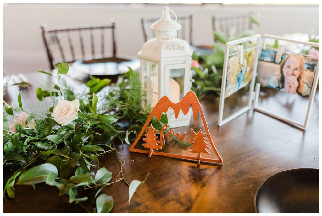 wooden mountain table number for rustic wedding