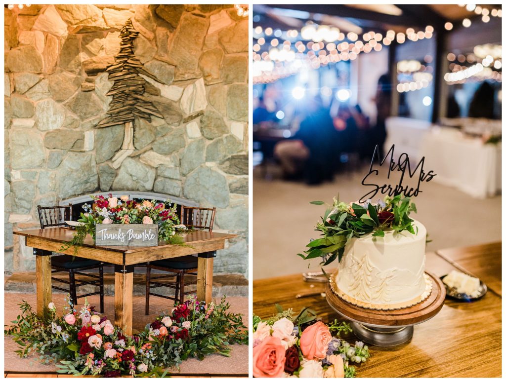 cake and head table details at tannenbaum event center