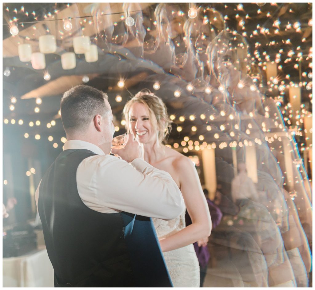 couples photos at reception with a prism