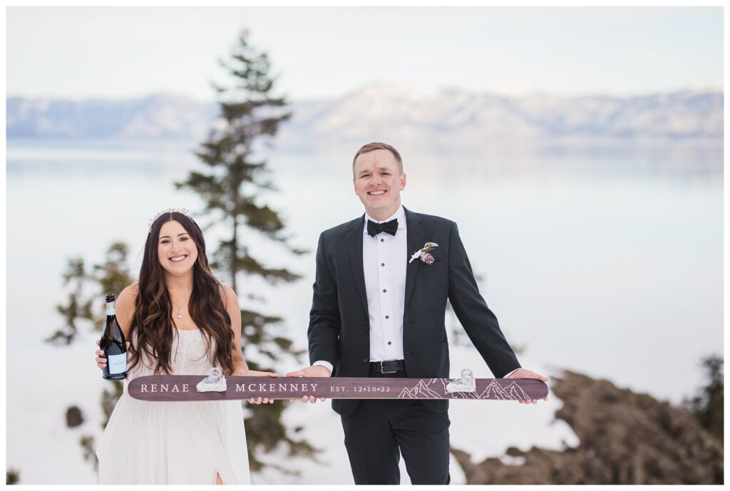 personalized shotski for wedding couple in lake tahoe
