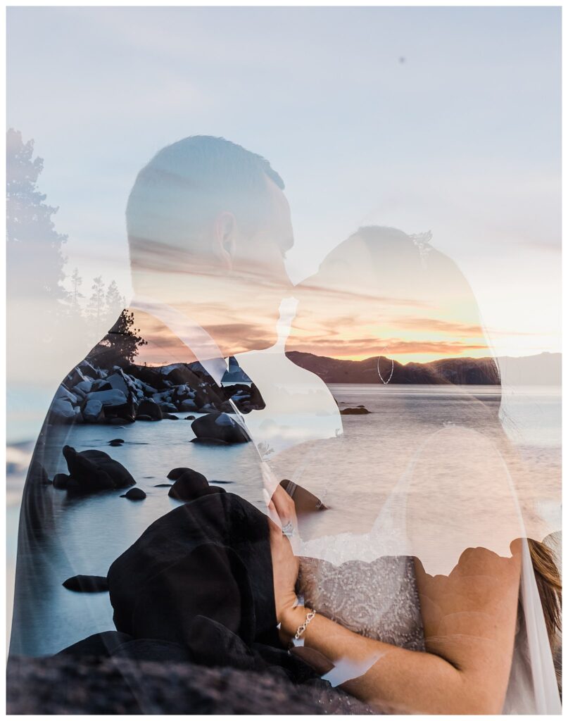 Double exposure of couple at lake tahoe